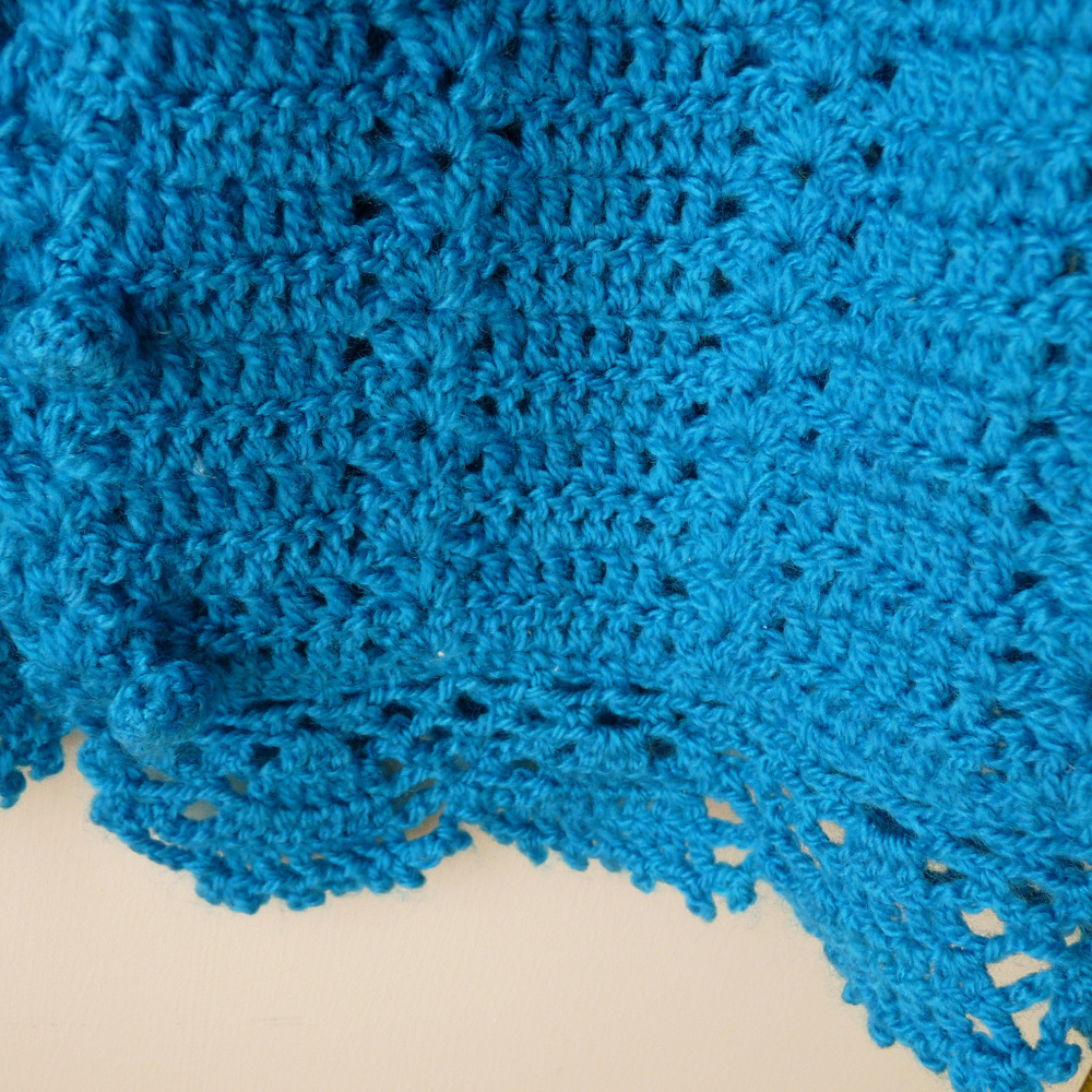 Vintage hand crochet turquoise sweater cardigan - Picture 2 of 5